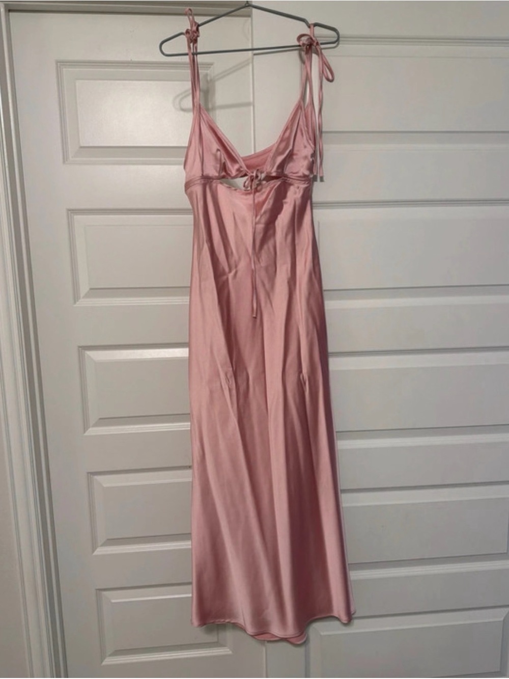 Zara Pink Satin Tie-Shoulder Maxi Dress